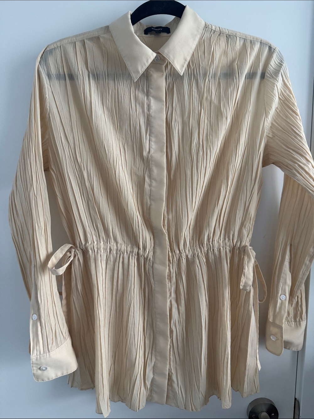 Theory Cream Pleated Button-Front Women's Shirt